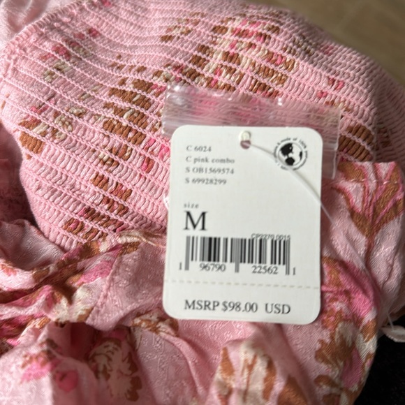 NWT FREE PEOPLE Hilary printed top size M pink longsleeve shirt boho floral - Picture 9 of 9